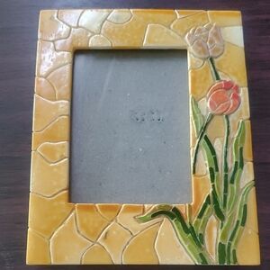 Yellow Mosaic Picture Frame with Floral Design